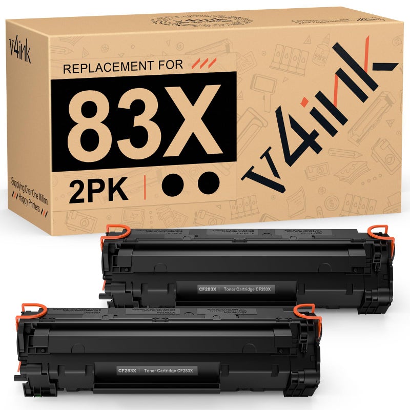 v4ink Compatible CF283X Toner Cartridge Replacement for HP 83X CF283X 83A CF283A for use in HP LaserJet Pro M201 M201dw M201n MFP M225 M225dn M225dw M225rdn Series Printer (Black, 2 Pack) - Image 1